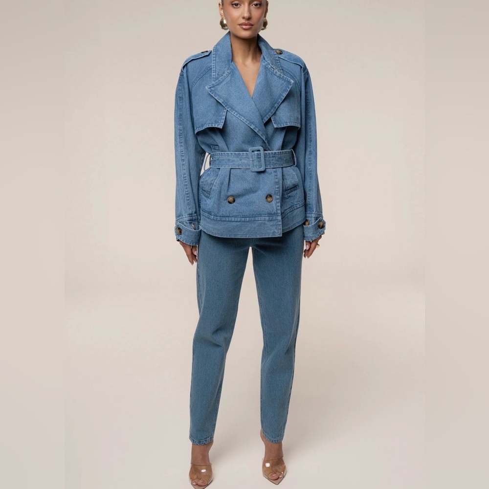 JLUXLABEL MEDIUM WASH DOUBLE BREASTED DENIM JACKET - Picture 3 of 8